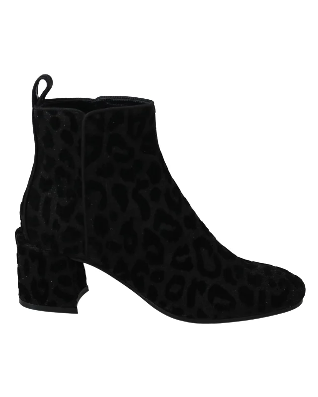 Dolce & Gabbana Leopard Pattern Zipper Short Boots