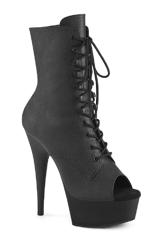 DELIGHT-1021 Black Faux Leather Ankle Boot