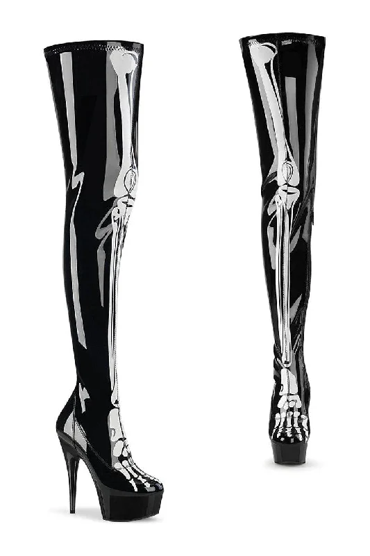 DELIGHT-3000BONE Thigh Boot | Black Patent