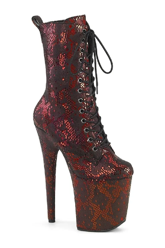 FLAMINGO-1040SPF Red Faux Snake Ankle Boot