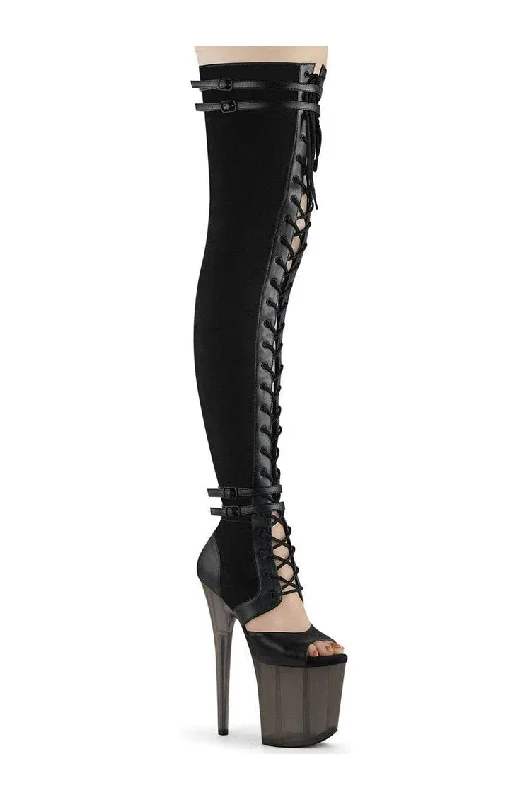 FLAMINGO-3027 Thigh Boot | Black Faux Suede