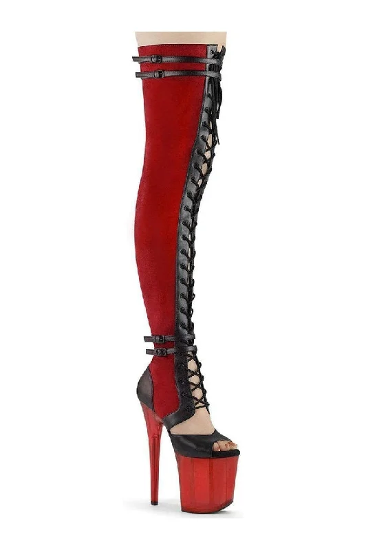 FLAMINGO-3027 Thigh Boot | Red  Faux Suede