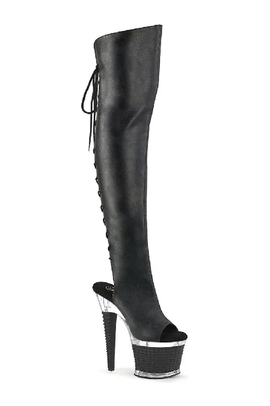 SPECTATOR-3019 Thigh Boot | Black Faux Leather