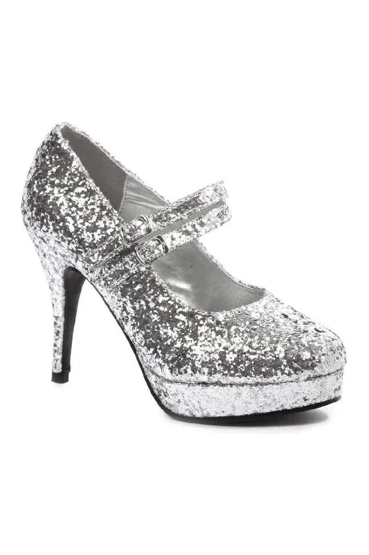 421-JANE-G Mary Jane  | Silver Glitter