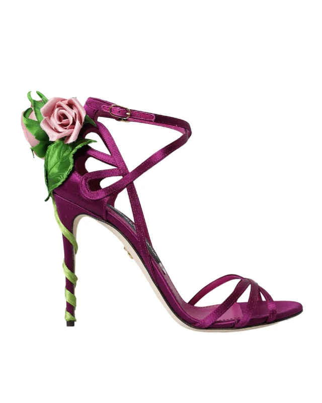 Dolce & Gabbana Floral Embellished Satin Heel Sandals