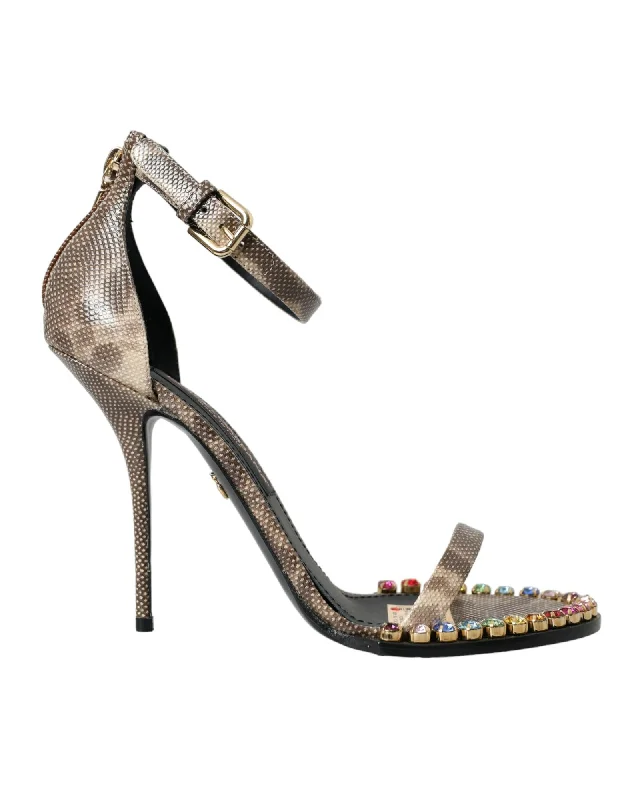 Dolce & Gabbana Exotic Leather Crystal Embellished Sandals