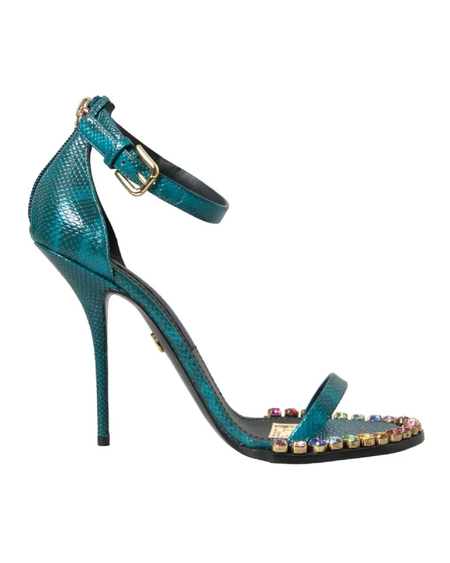 Dolce & Gabbana Exotic  Leather Crystal Embellished Sandals