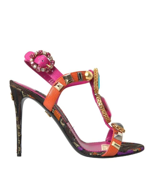 Dolce & Gabbana Crystal Embellished Jacquard Ankle Strap Sandals