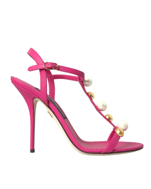 Dolce & Gabbana Embellished Leather T-Strap Sandals