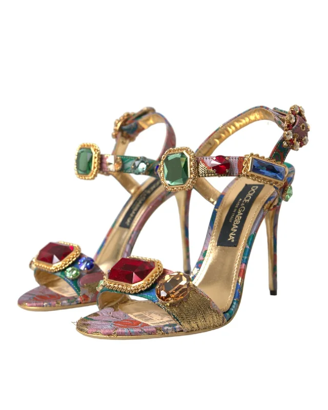 Dolce & Gabbana Crystal Embellished Jacquard Ankle Strap Sandals