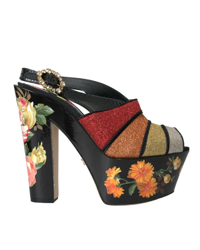 Dolce & Gabbana Floral Crystal Platform Sandals