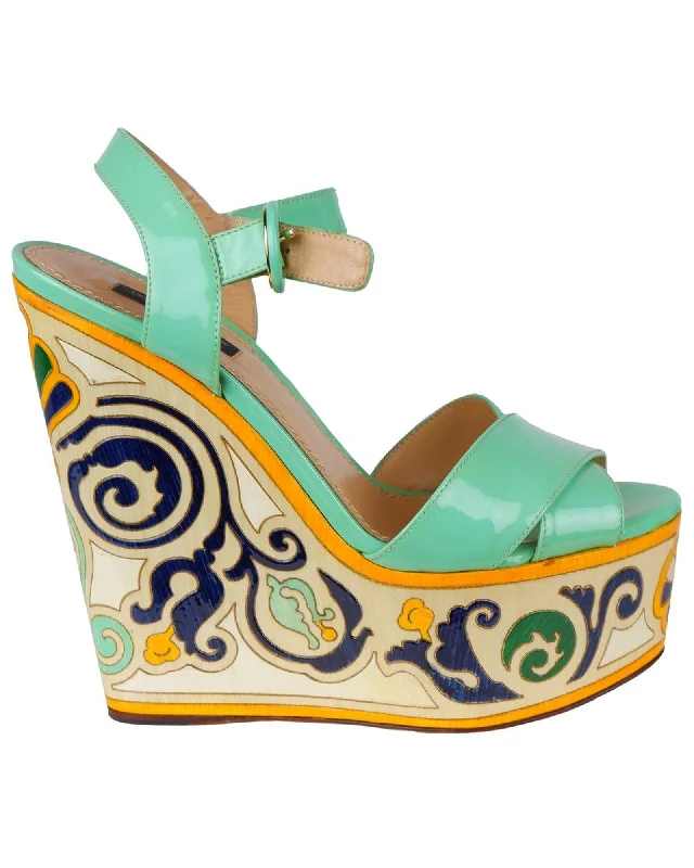 Dolce & Gabbana Geometric Pattern Wooden Platform Sandals