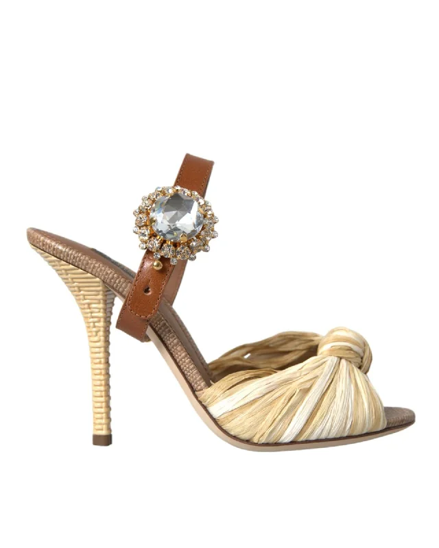 Dolce & Gabbana Crystal Embellished Leather Heel Sandals