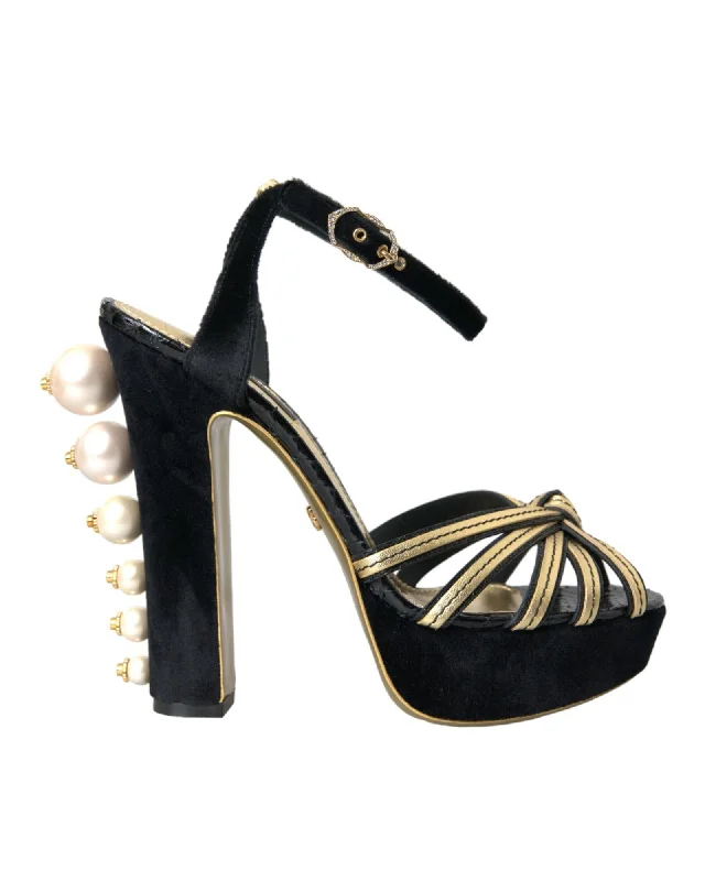 Dolce & Gabbana Embellished Black Heel Sandals