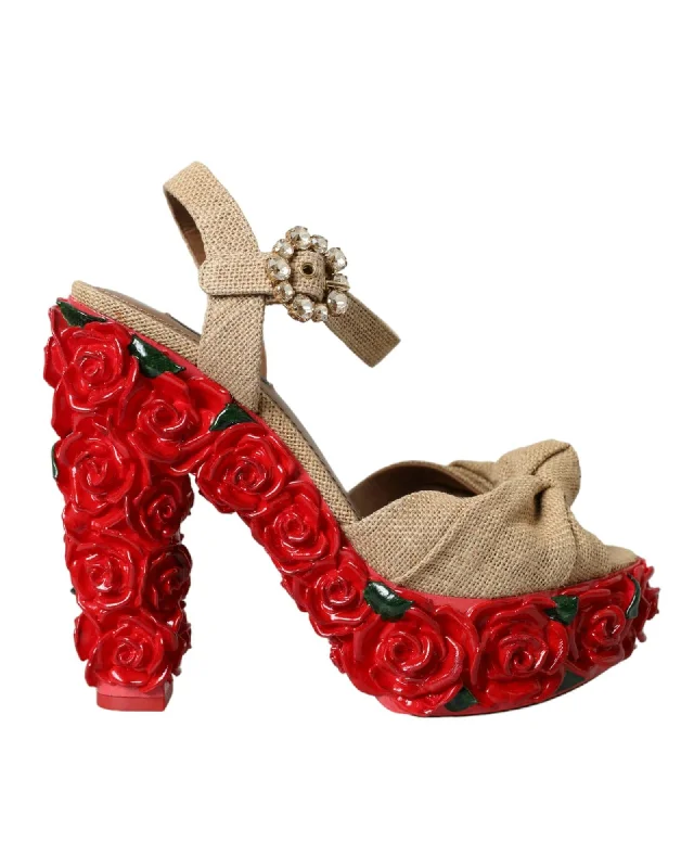 Dolce & Gabbana Crystal Embellished Floral Ankle Strap Sandals