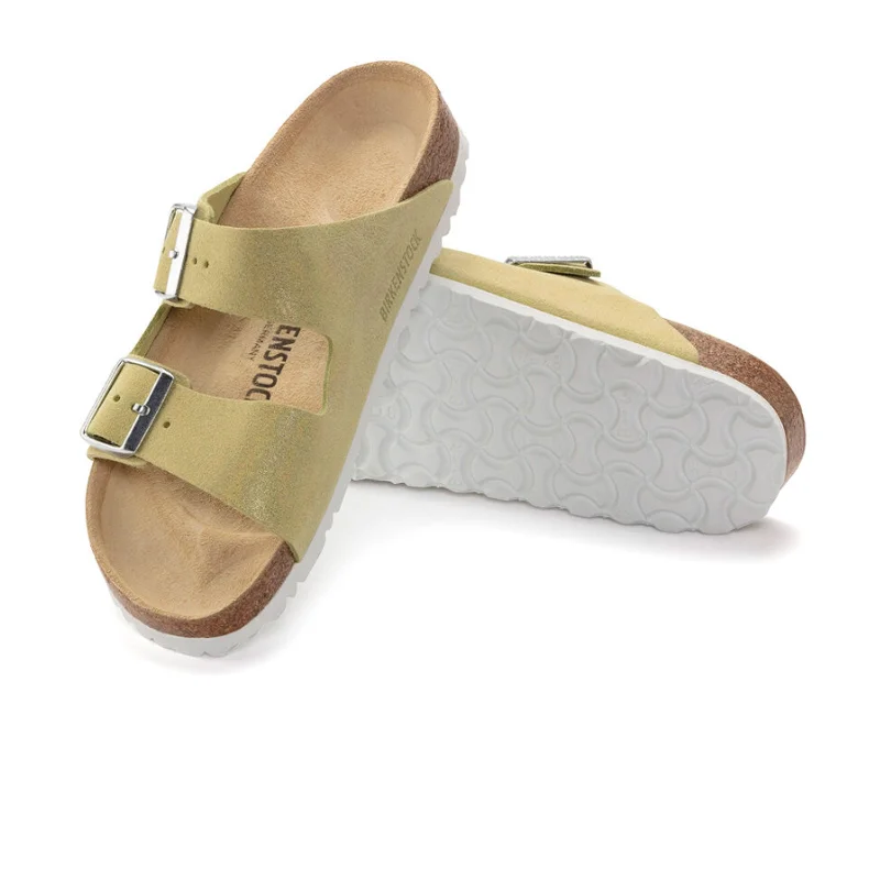 Birkenstock Arizona Slide Sandal (Women) - Shimmering Popcorn Suede