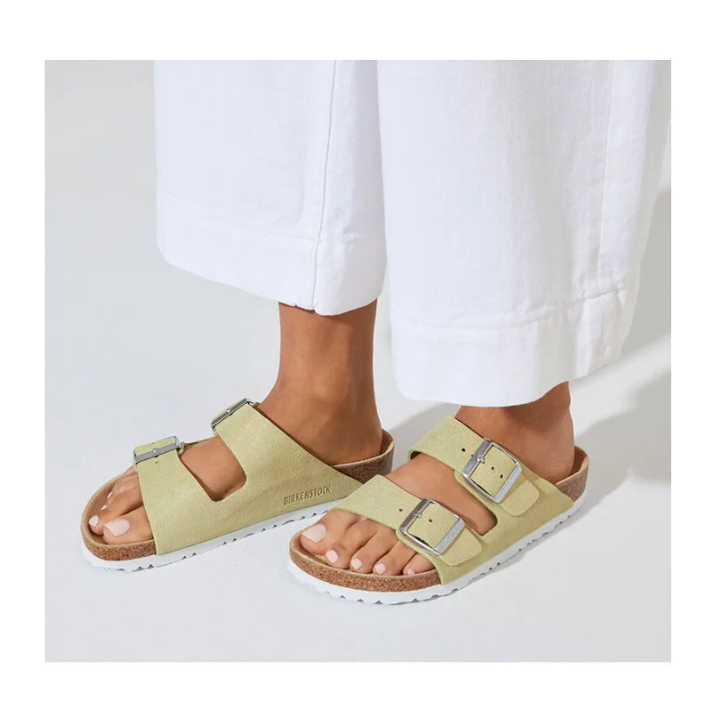 Birkenstock Arizona Slide Sandal (Women) - Shimmering Popcorn Suede