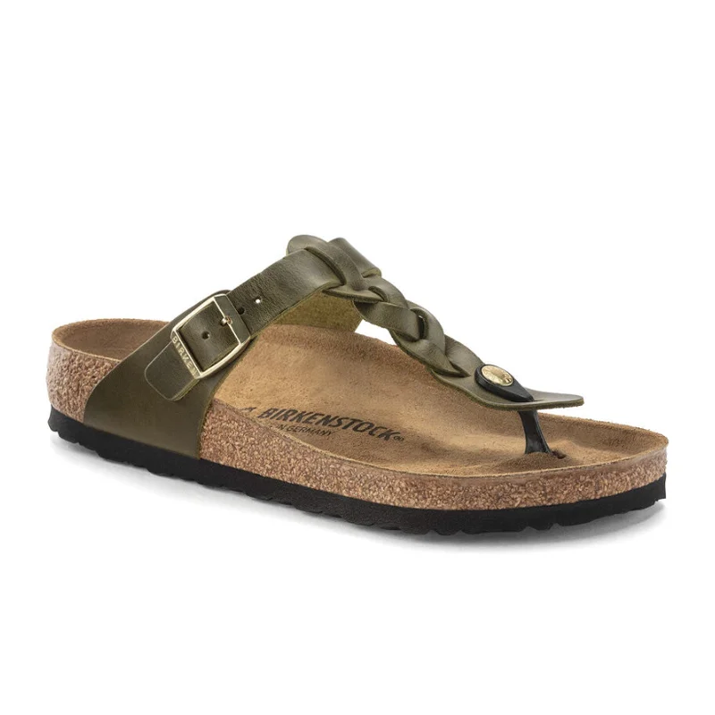 Birkenstock Gizeh Braid Sandal (Women) - Olive Green Oiled Leather