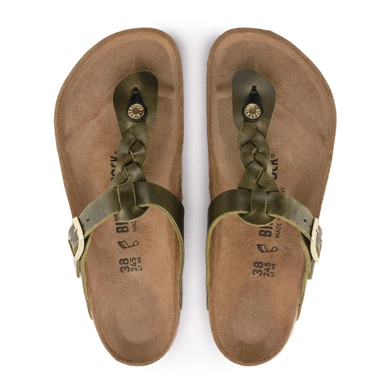 Birkenstock Gizeh Braid Sandal (Women) - Olive Green Oiled Leather