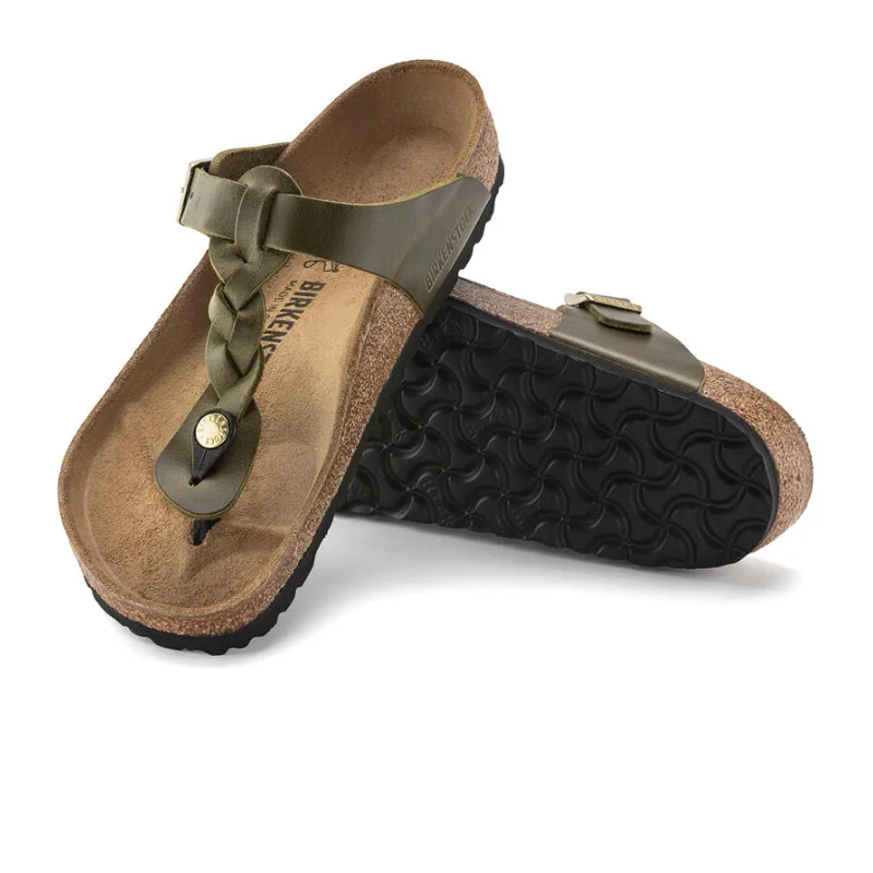 Birkenstock Gizeh Braid Sandal (Women) - Olive Green Oiled Leather