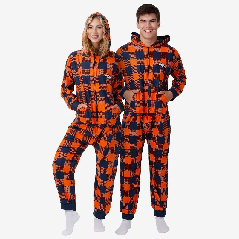 Denver Broncos Plaid One Piece Pajamas