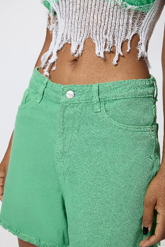 Frayed Hem Green Shorts