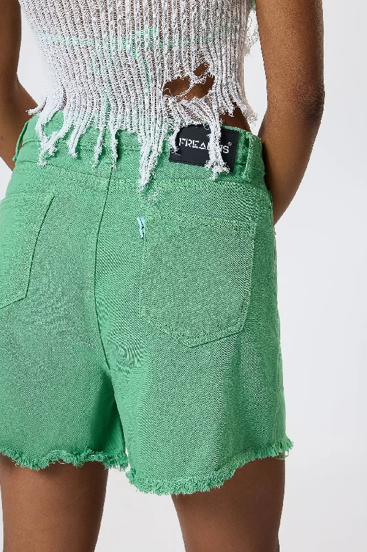 Frayed Hem Green Shorts