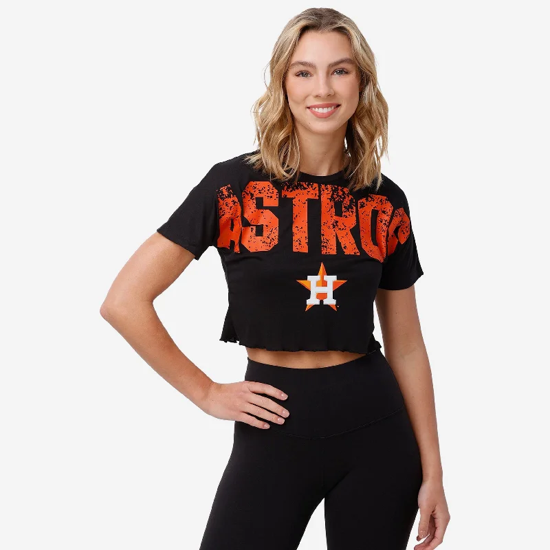 Houston Astros Womens Petite Distressed Wordmark Crop Top