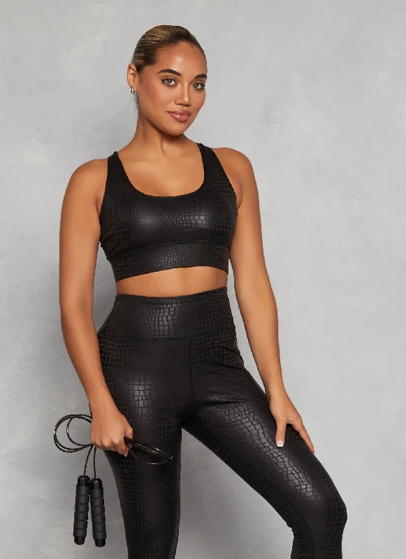 Faux Croc Print Sports Bra