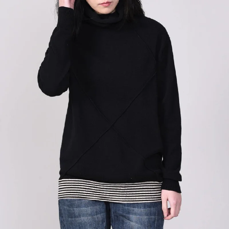 black high neck clothes For Women oversize autumn knitted blouse