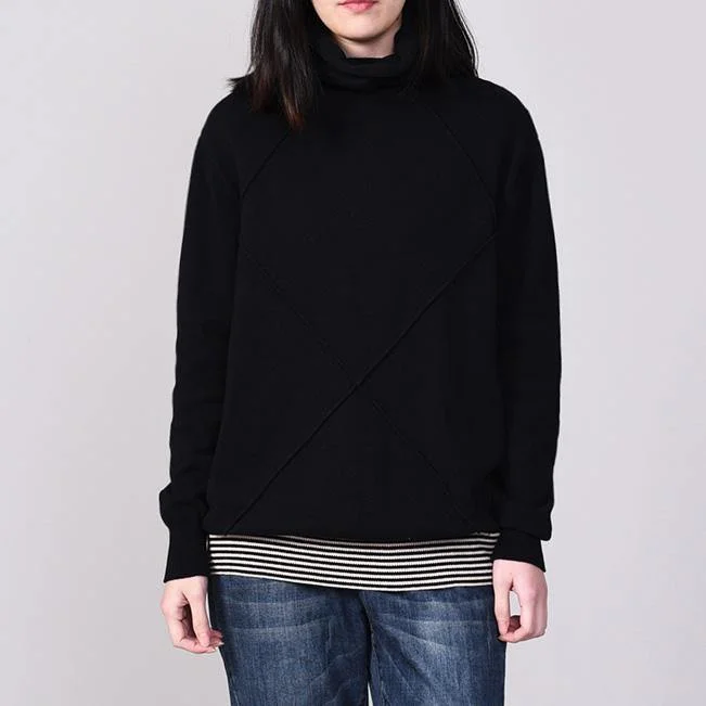 black high neck clothes For Women oversize autumn knitted blouse