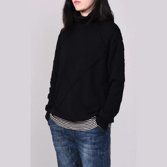 black high neck clothes For Women oversize autumn knitted blouse