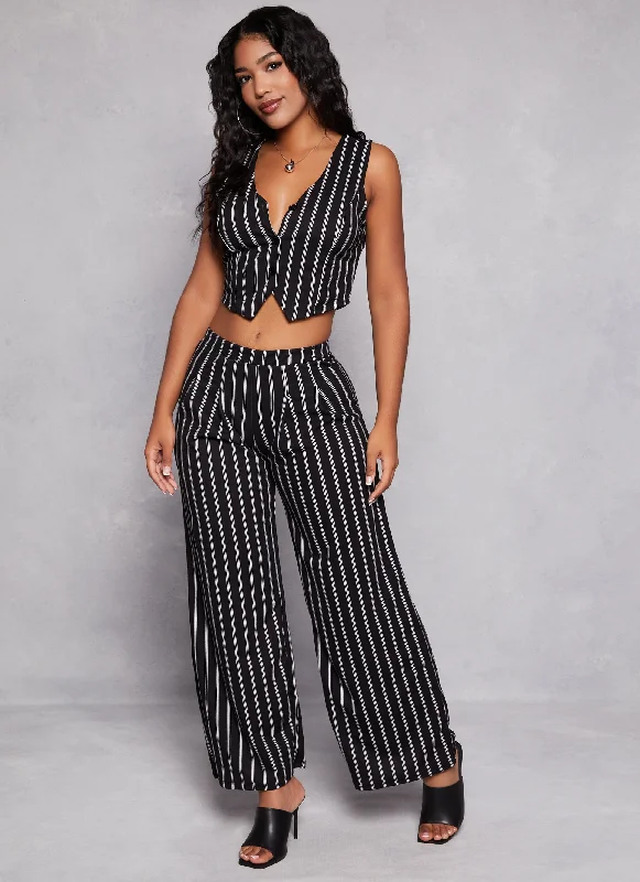 Striped Button Front Cropped Vest