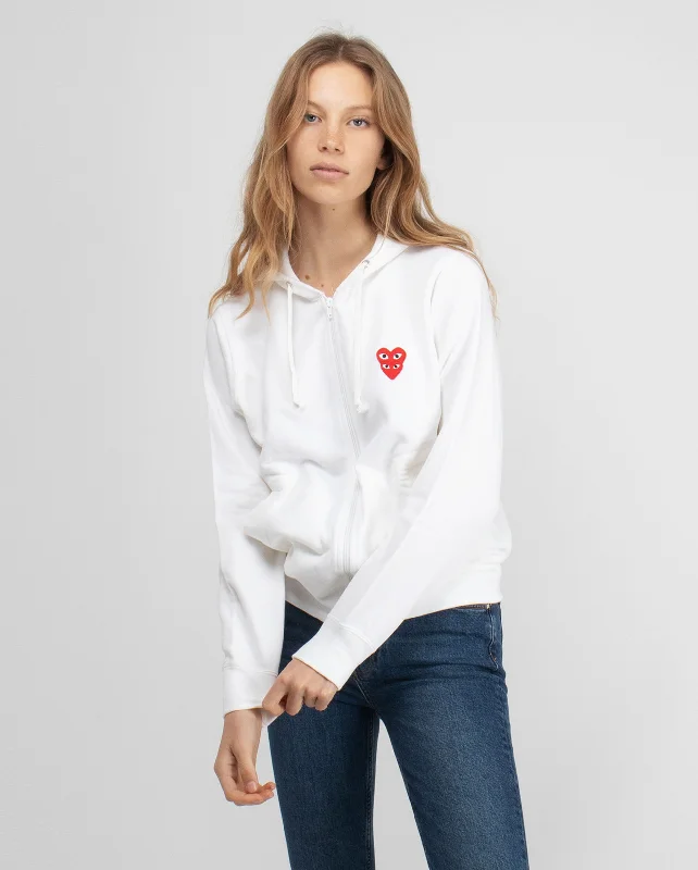 T293 DOUBLE RED HEART ZIP UP HOODED SWEATSHIRT SWEATSHIRT / WHITE