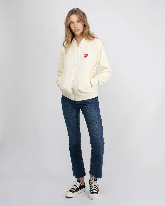 T171 RED HEART ZIP UP HOODIE / IVORY