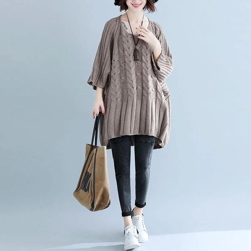 Cute hollow out knit blouse plus size beige sweaters bracelet sleeved