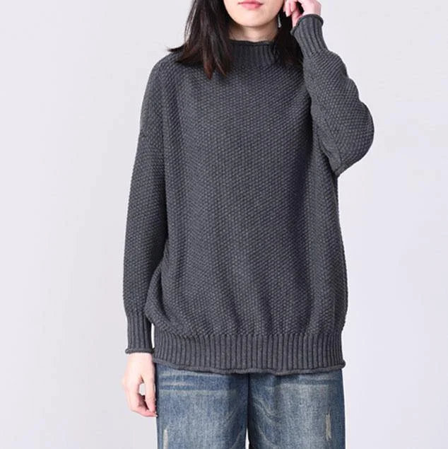 Cute long sleeve knitted pullover plus size gray slim knitwear