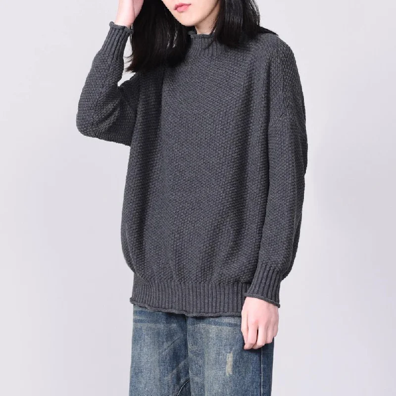 Cute long sleeve knitted pullover plus size gray slim knitwear