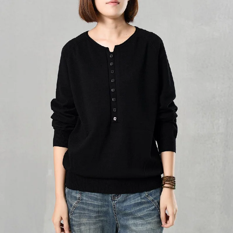 Fashion o neck  knitted pullover trendy plus size Single-breasted knitted blouse long sleeve