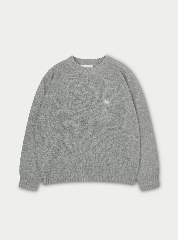 FLUFFY EMBLEM EMBROIDERED CREW - GREY MARL