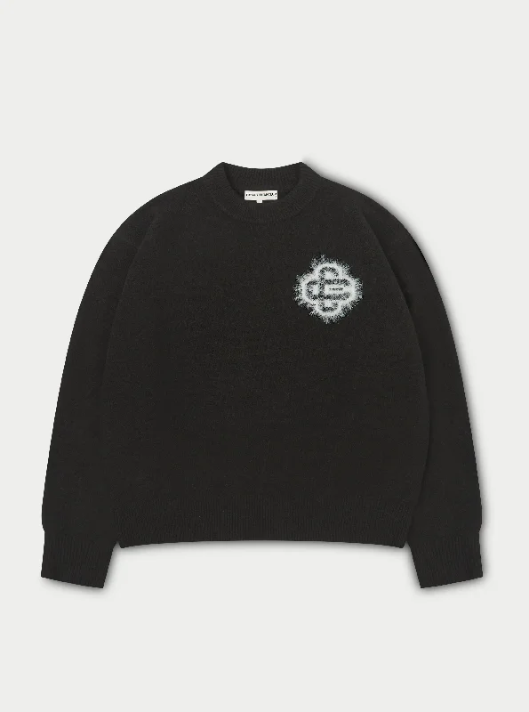 FLUFFY EMBLEM KNITTED CREW - BLACK