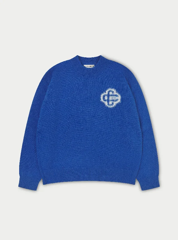 FLUFFY EMBLEM KNITTED CREW - COBALT