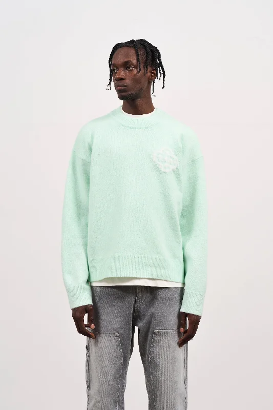 FLUFFY EMBLEM KNITTED CREW - MINT