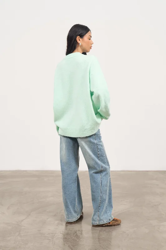 FLUFFY EMBLEM KNITTED CREW - MINT