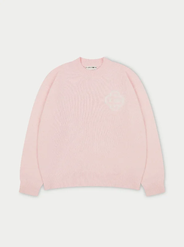 FLUFFY EMBLEM KNITTED CREW - PINK