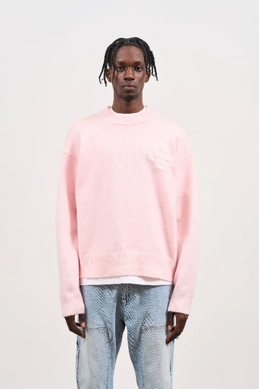 FLUFFY EMBLEM KNITTED CREW - PINK