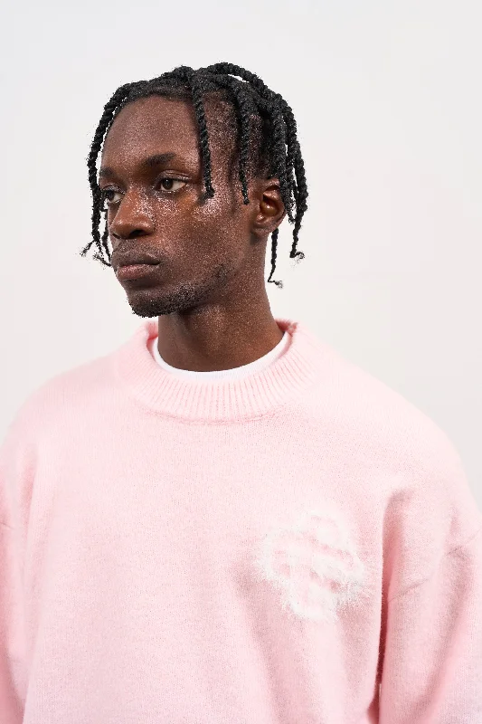 FLUFFY EMBLEM KNITTED CREW - PINK