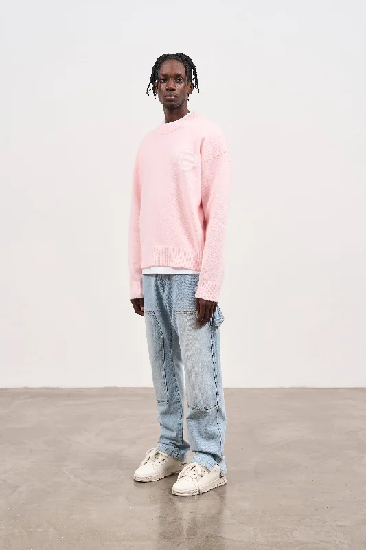 FLUFFY EMBLEM KNITTED CREW - PINK