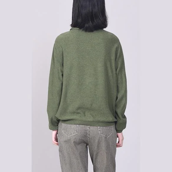 For Work green embroidery knitted pullover oversize v neckknit topspockets