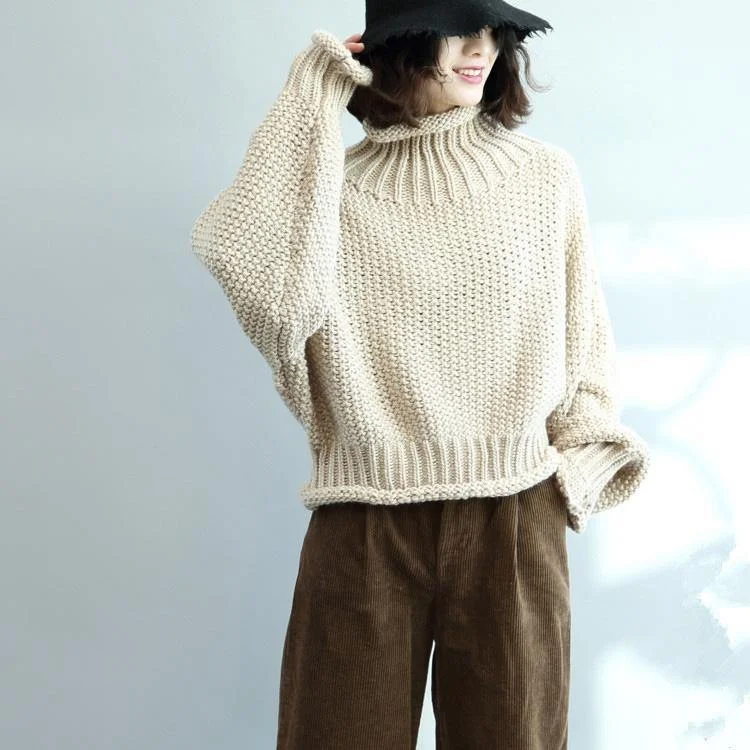 For Work high neck Sweater weather Upcycle beige Big knit tops fall